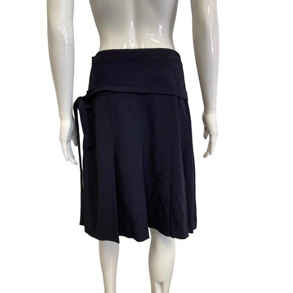 BURBERRY London Navy Blue Knee Length Pleated Tie Accent Skirt Size US 12 - Picture 2 of 4